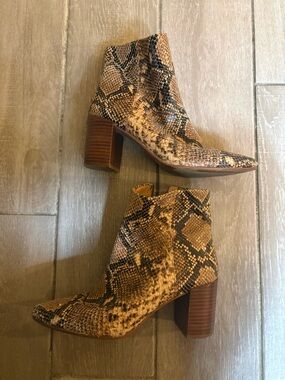 Madewell Tan & Black Snake-Print Block Heel Ankle Boots